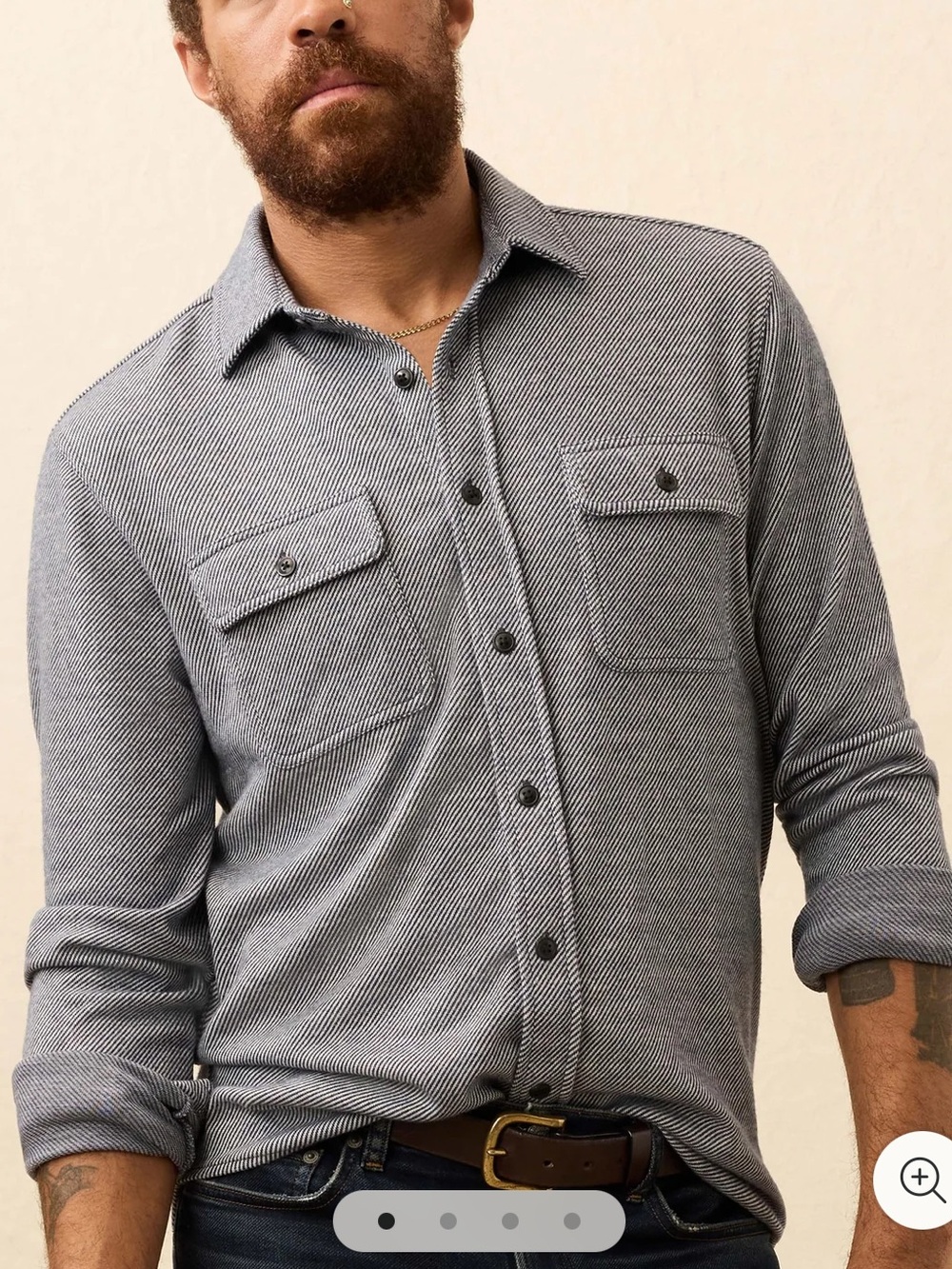 Faherty Legend Navy Ink Twill Men's Gray Herringbone Button-Up Shirt